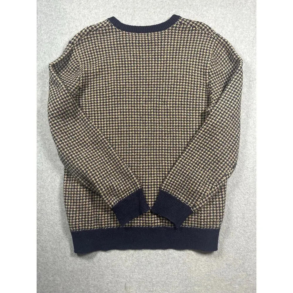 J.Crew Lambswool Houndstooth Crewneck Sweater Men's Large Brown Pullover